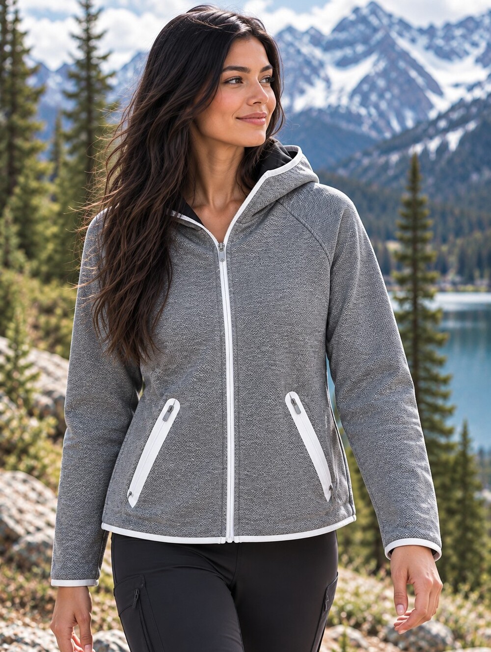 Zyia Active Gray Textured Hooded Zip Jacket Women's M Athletic Running Hiking